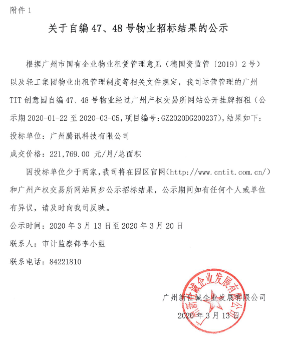 关于自编47、48号物业招标结果公示的通知
